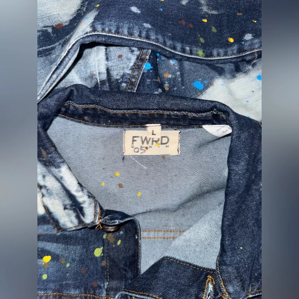 FWRD  Men’s Denim Set Bleached Splattered Paint Denim Jean Jacket W/ Pants